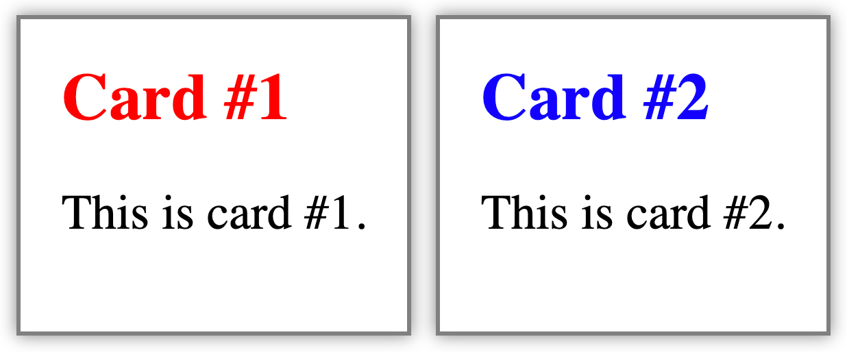 The two cards of our application